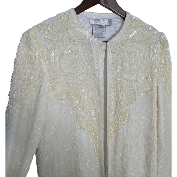 Adrian Papier Womens Ivory Beaded Silk Jacket 24 sz PS Evening - Picture 2 of 16